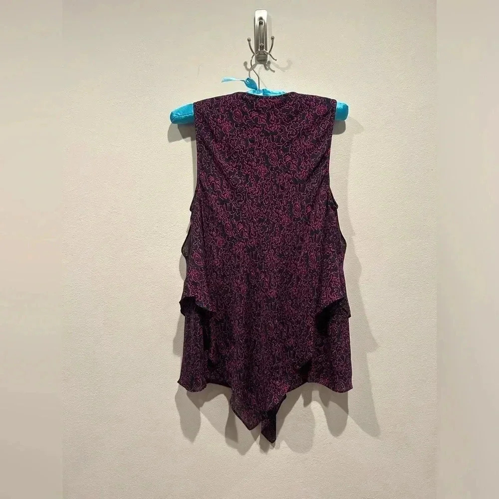 DEREK LAM 10 CROSBY Laced Printed Silk Handkerchief Tank, Midnight / Size 8 / - Picture 4 of 9